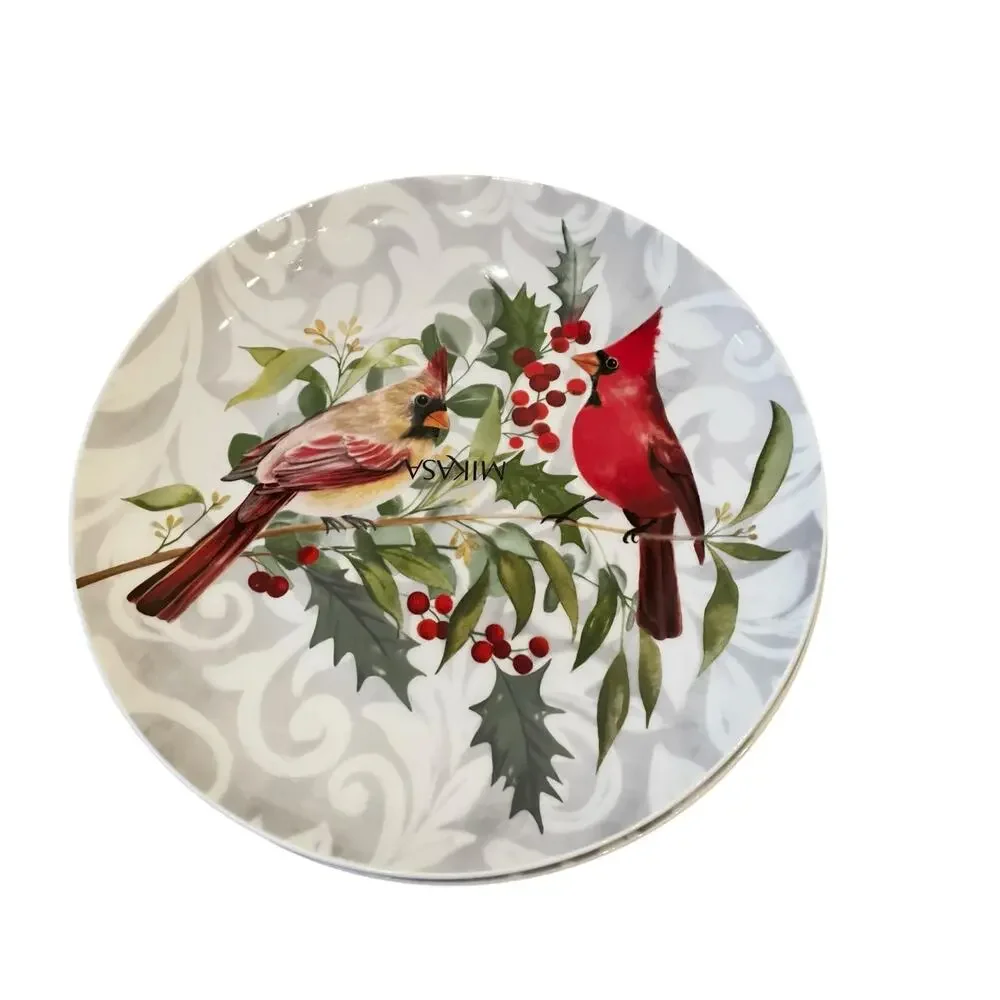 Mikasa Charming Cardinal Christmas Bone China Salad Plates 9in Set of 4 New